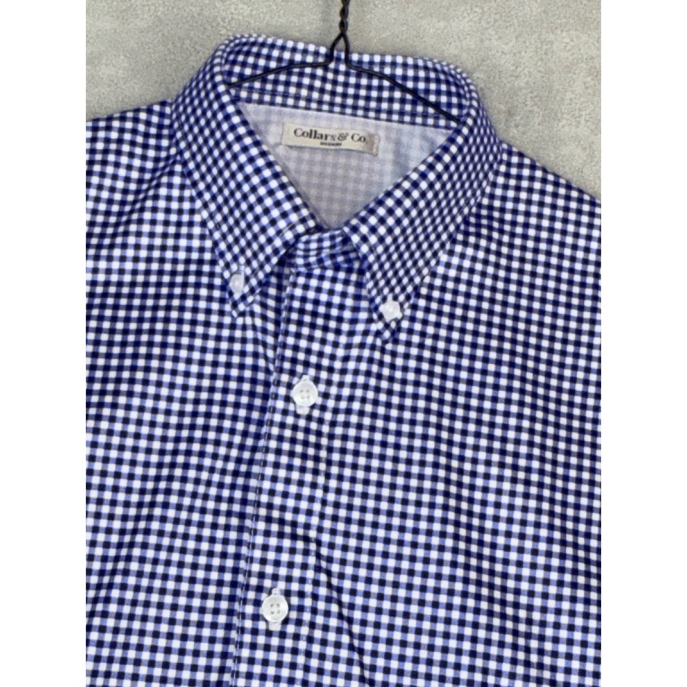 Collars‎ & Co. Men's Medium Blue Gingham Button Down Shirt Lightweight Stretch